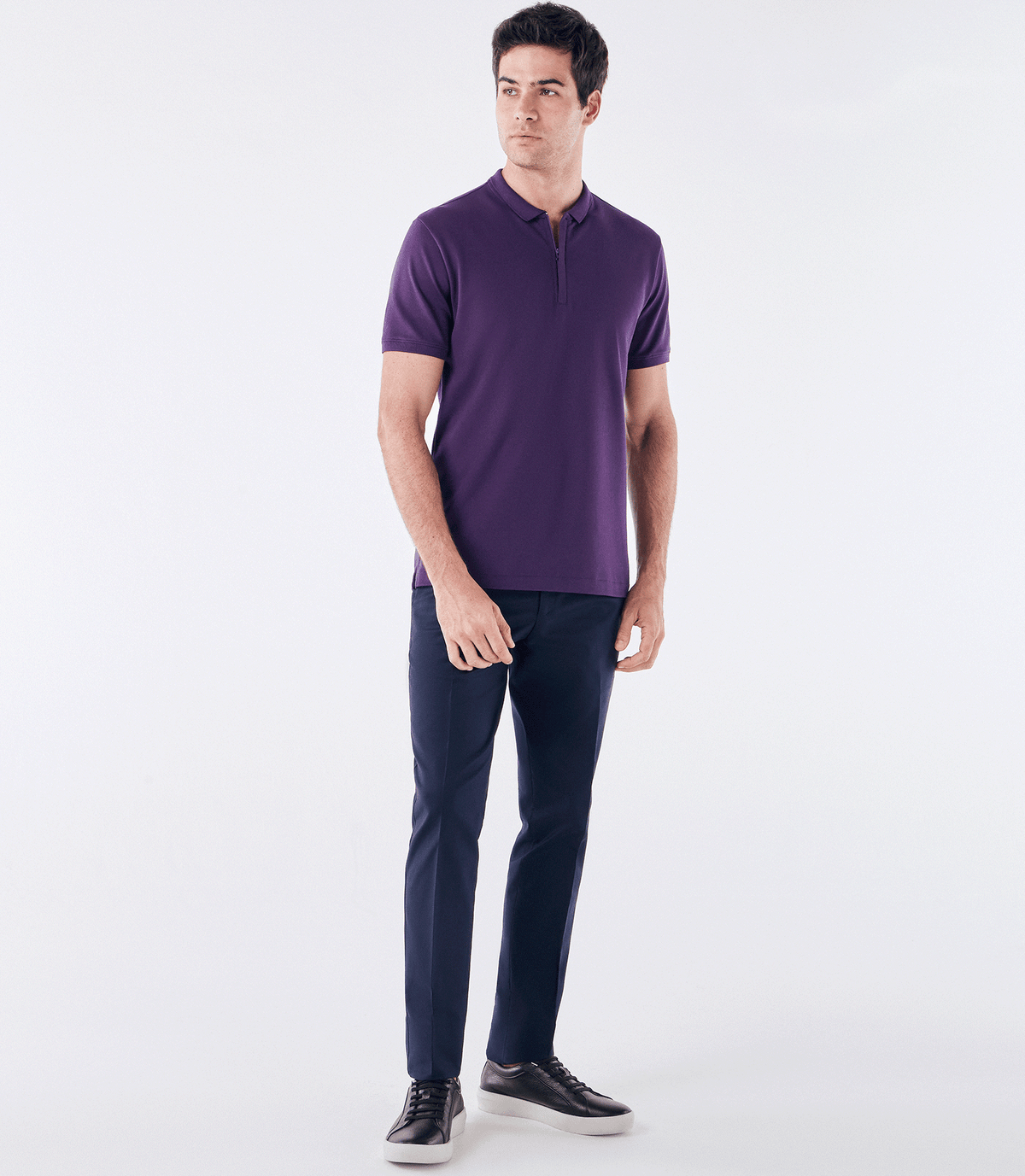Polo Pima Zíper Gola Estreita Roxo