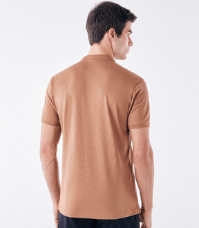 Polo Pima Zíper Gola Estreita Marrom