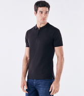Polo Pima Zíper Gola Estreita Preto