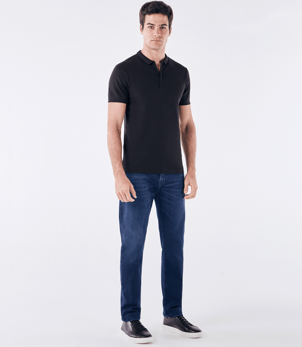 Polo Pima Zíper Gola Estreita Preto