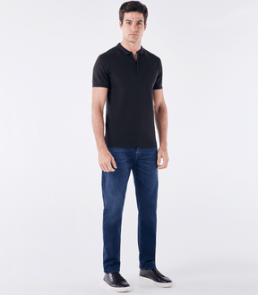 Polo Pima Zíper Gola Estreita Preto