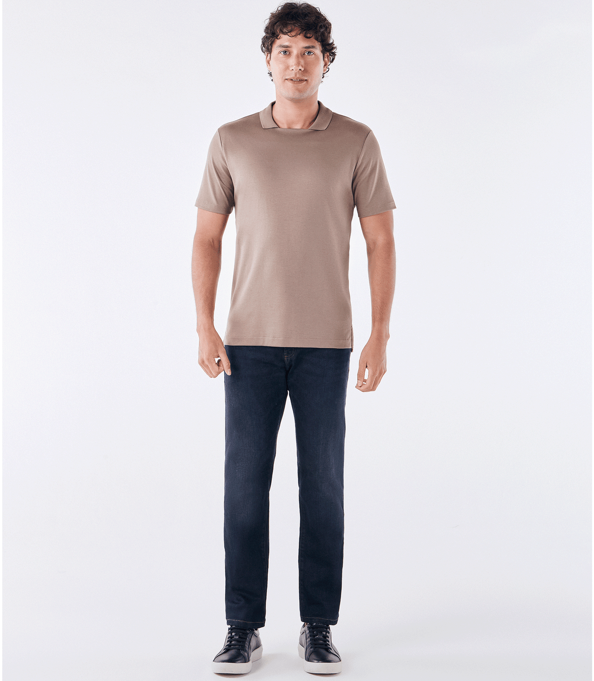 Polo Pima Decote Reto Kaki
