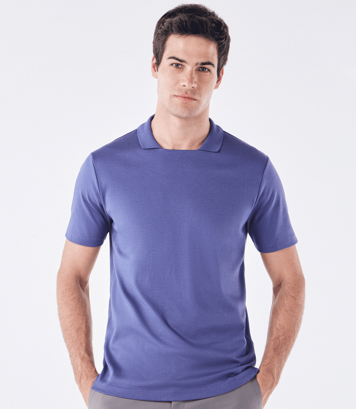 Polo Pima Decote Reto Azul