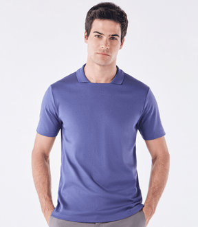 Polo Pima Decote Reto Azul