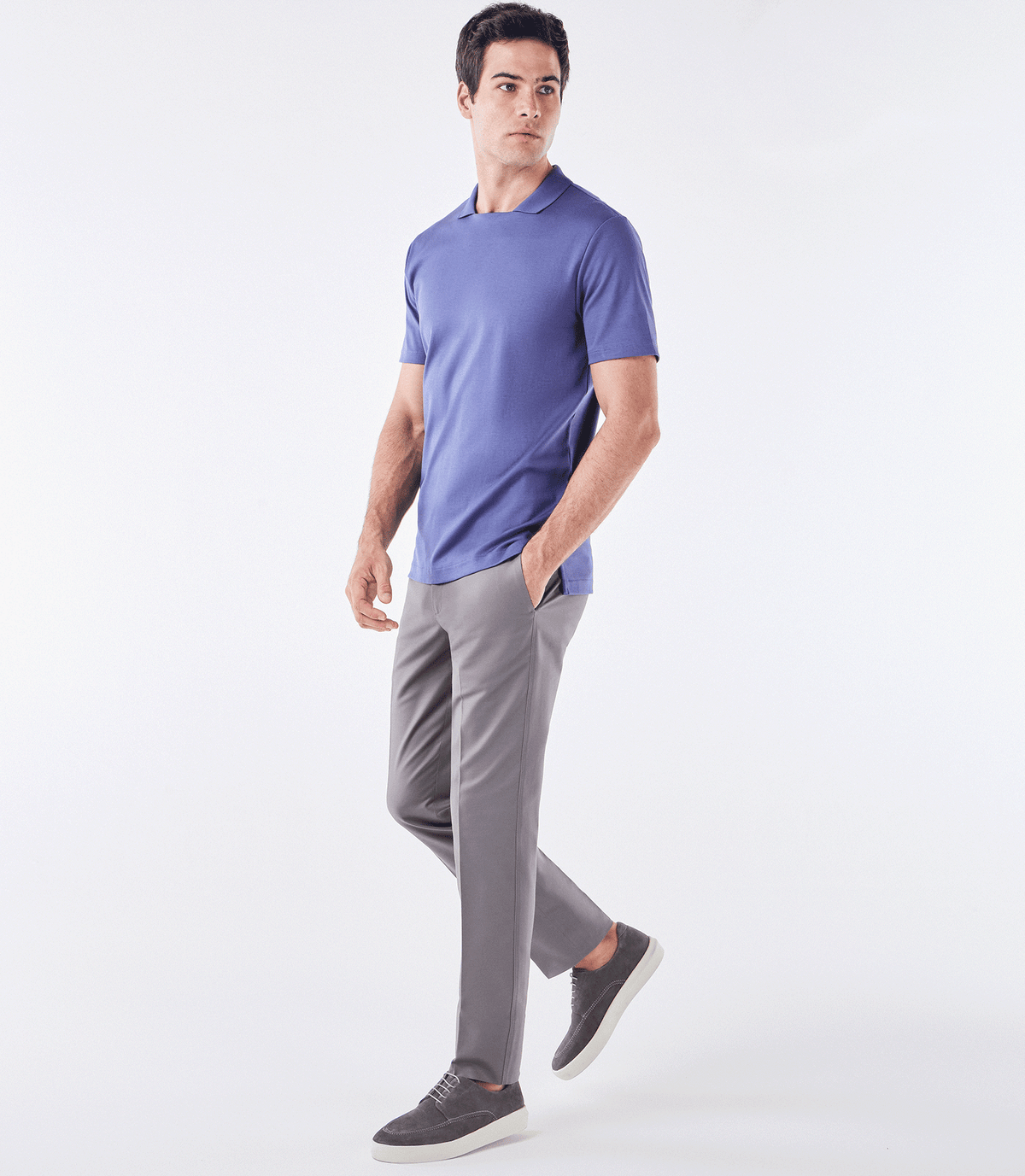Polo Pima Decote Reto Azul
