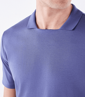 Polo Pima Decote Reto Azul