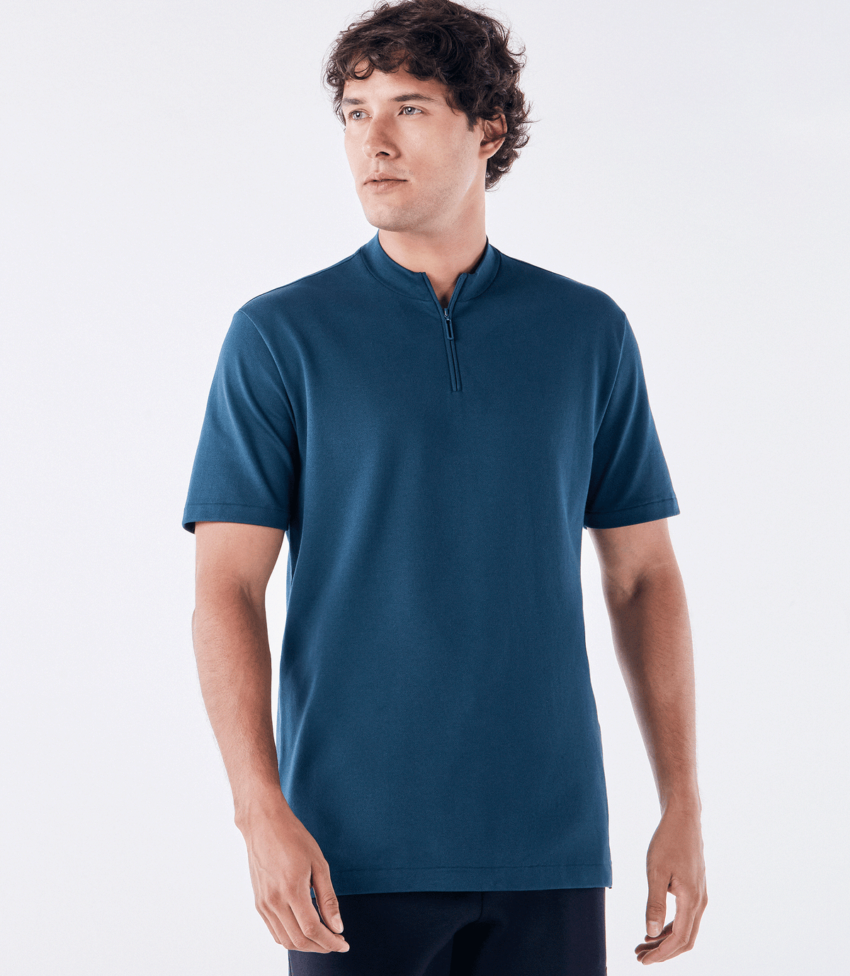 Polo Pima Gola Rolê com Zíper Petróleo