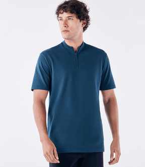 Polo Pima Gola Rolê com Zíper Petróleo