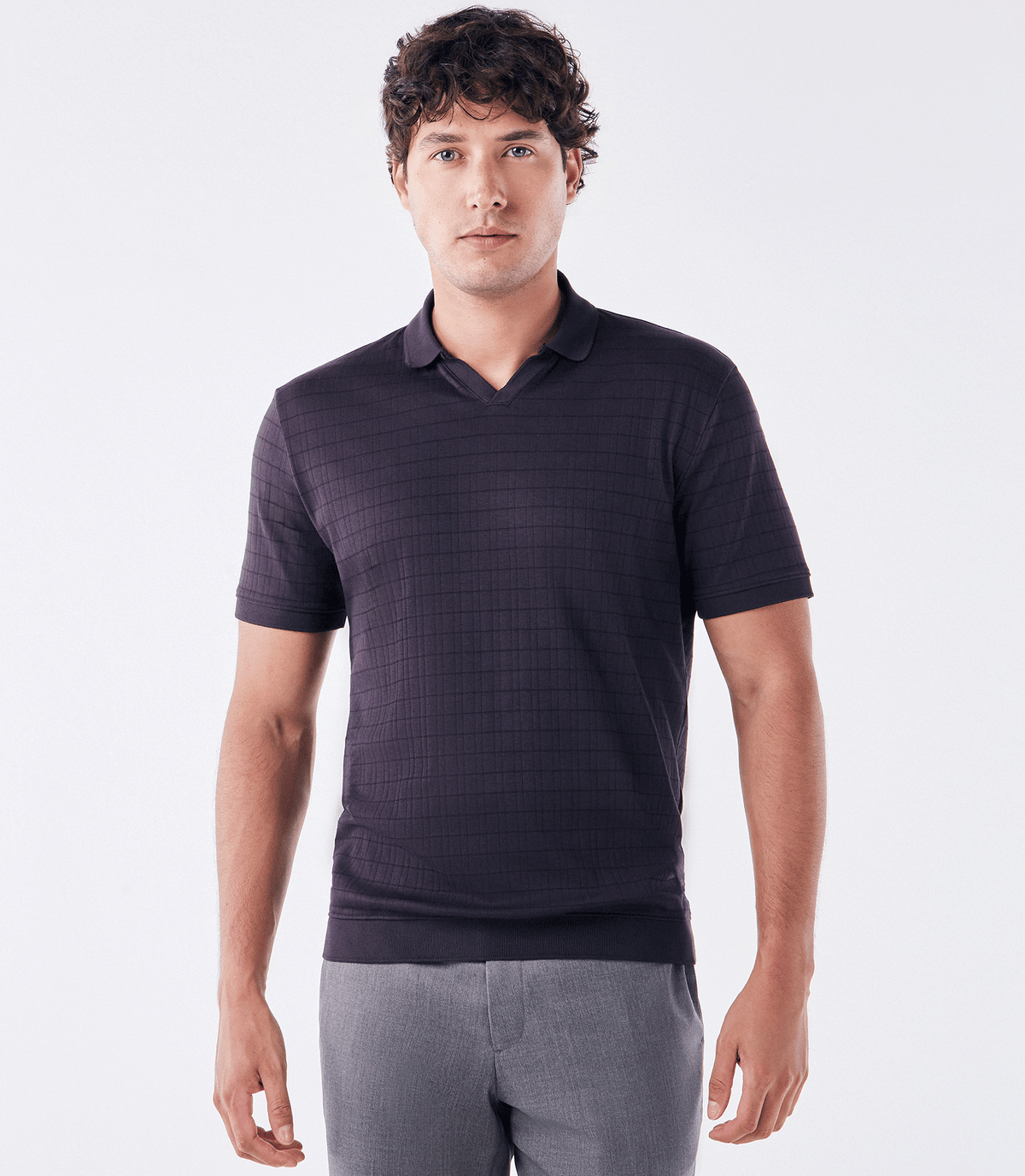 Polo Jacquard Gola V Roxo