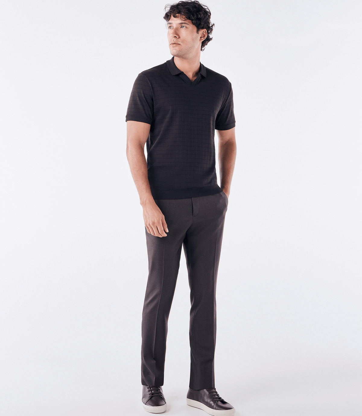 Polo Jacquard Gola V Marrom