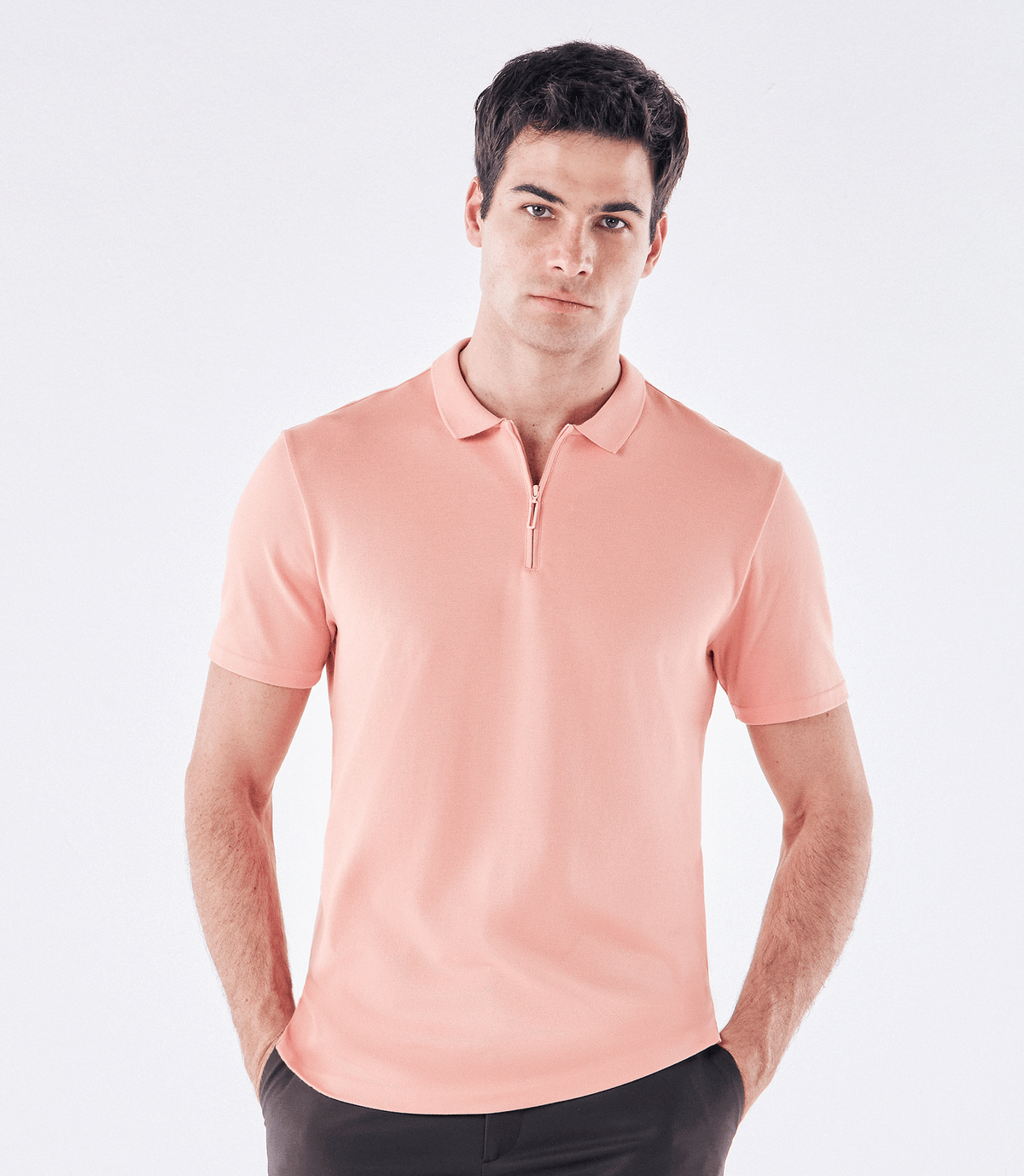 Polo Pima Gola Estreita Zíper Laranja