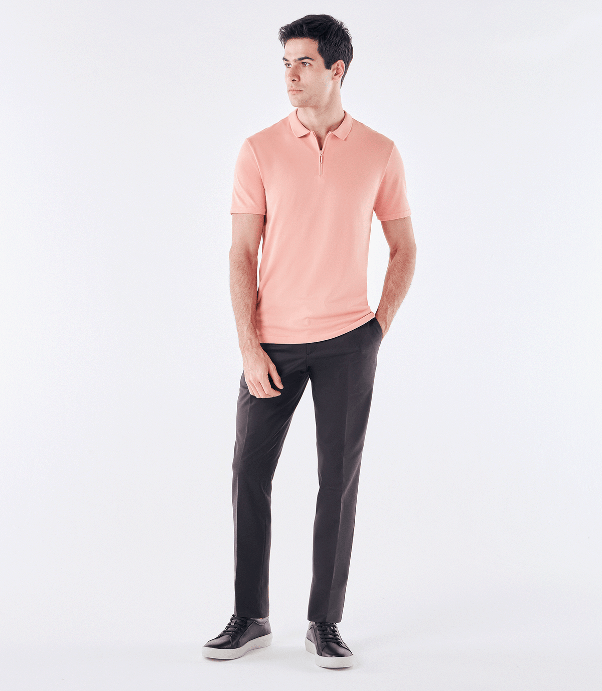 Polo Pima Gola Estreita Zíper Laranja
