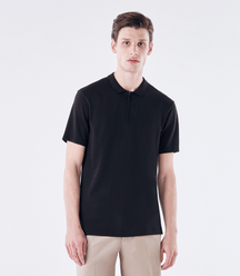 Polo Pima Gola Estreita Zíper Preto
