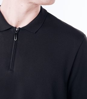 Polo Pima Gola Estreita Zíper Preto