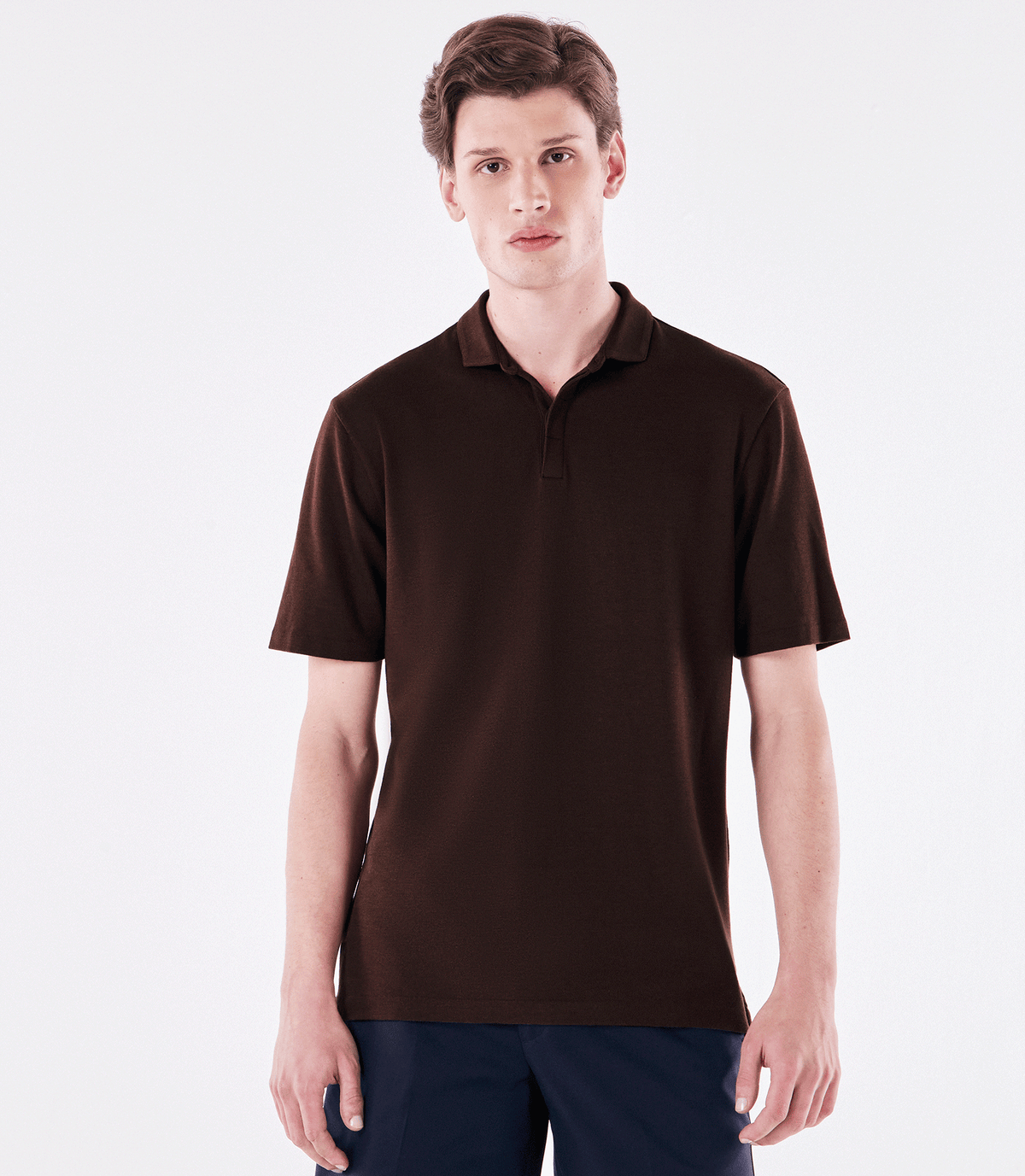 Polo Pima Gola Italiana Marrom