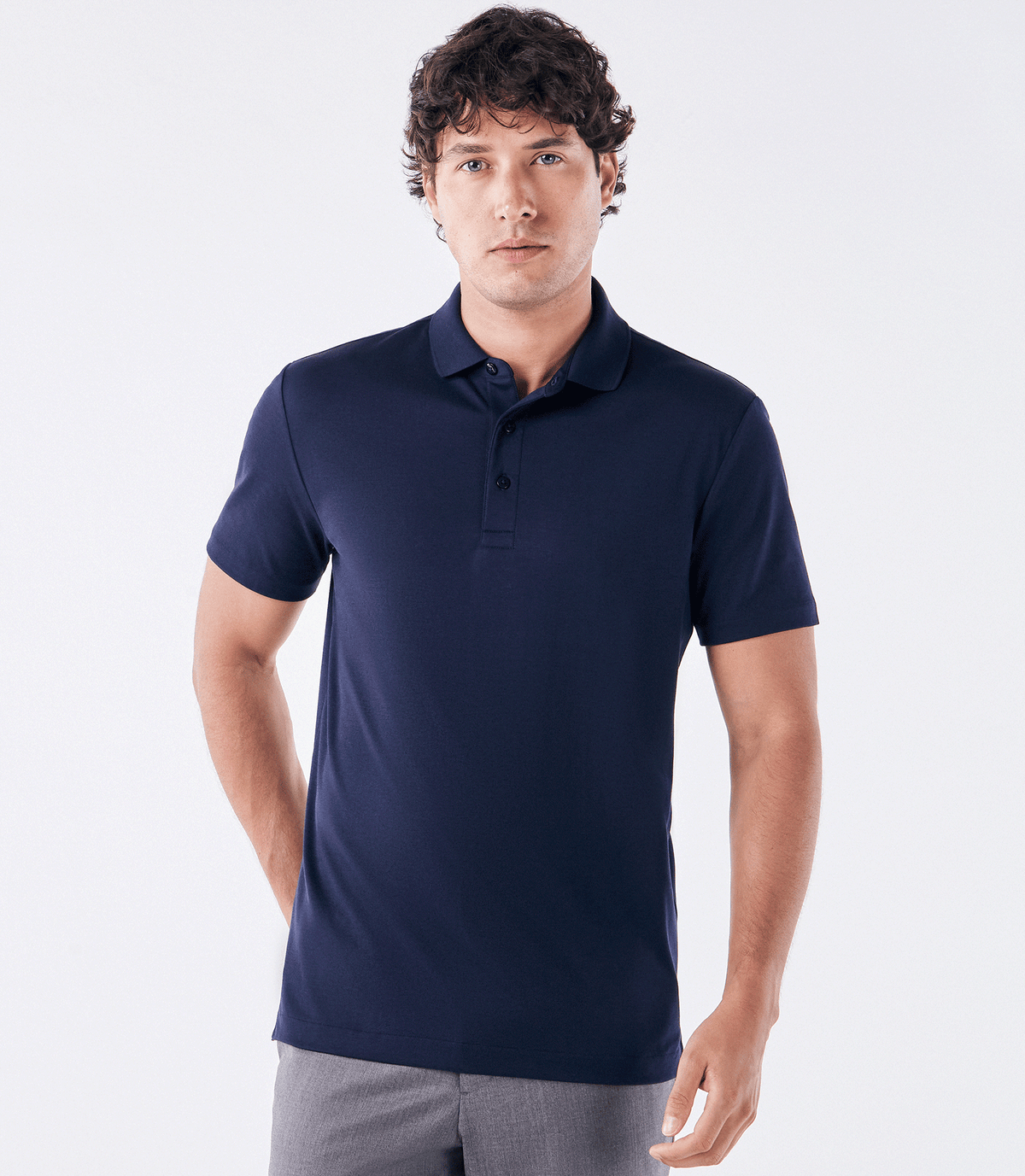 Polo Interloque Fio 140 3 Botões Azul