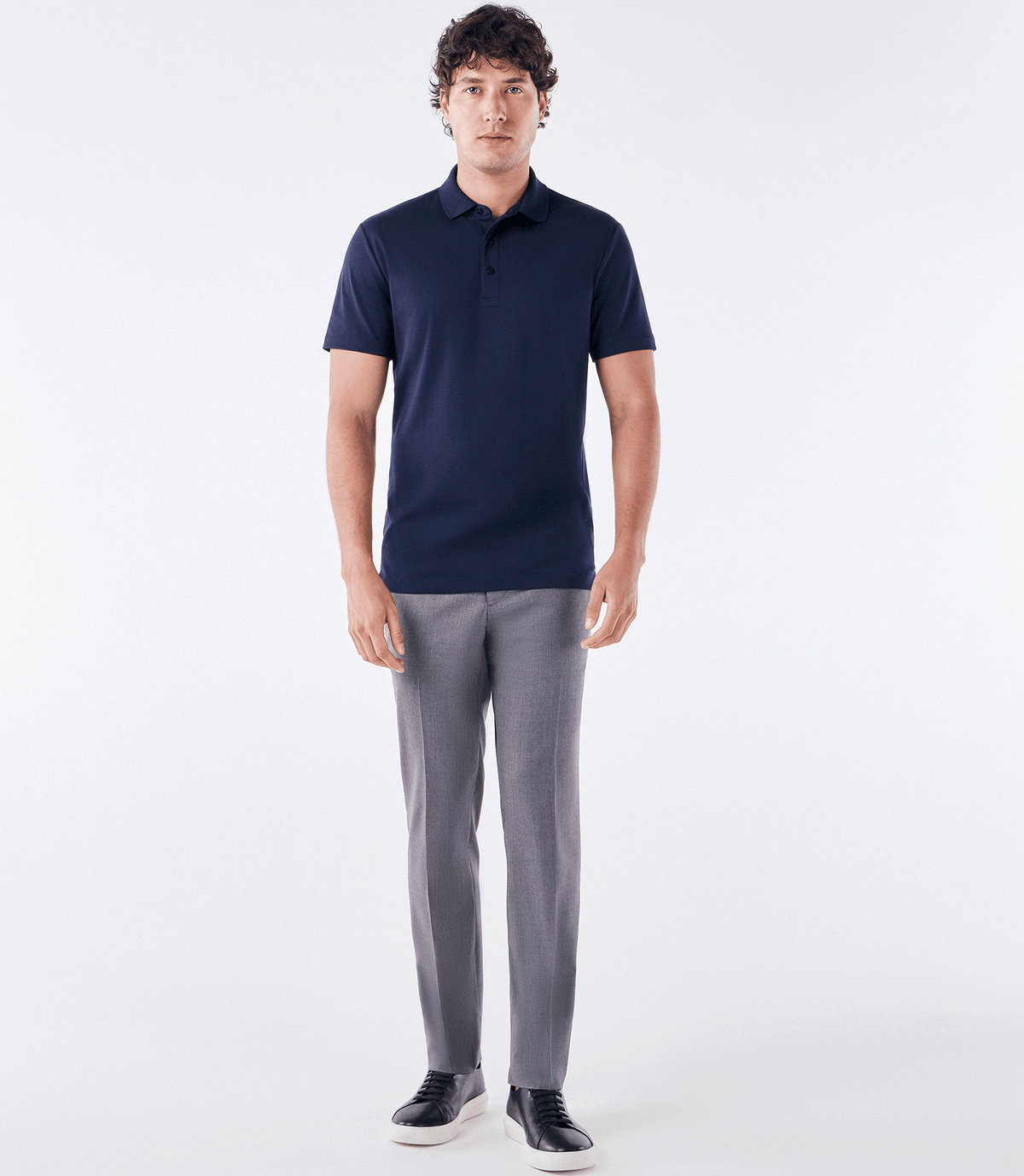 Polo Interloque Fio 140 3 Botões Azul