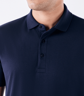 Polo Interloque Fio 140 3 Botões Azul