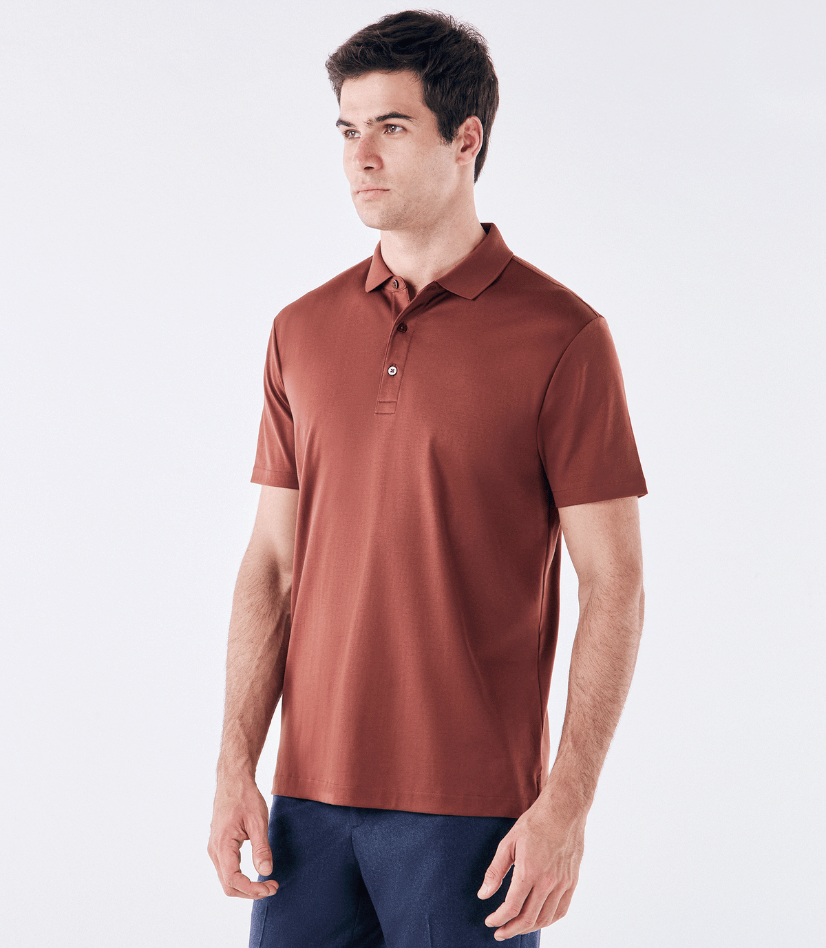 Polo Interloque Fio 140 3 Botões Marrom