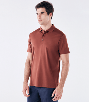 Polo Interloque Fio 140 3 Botões Marrom