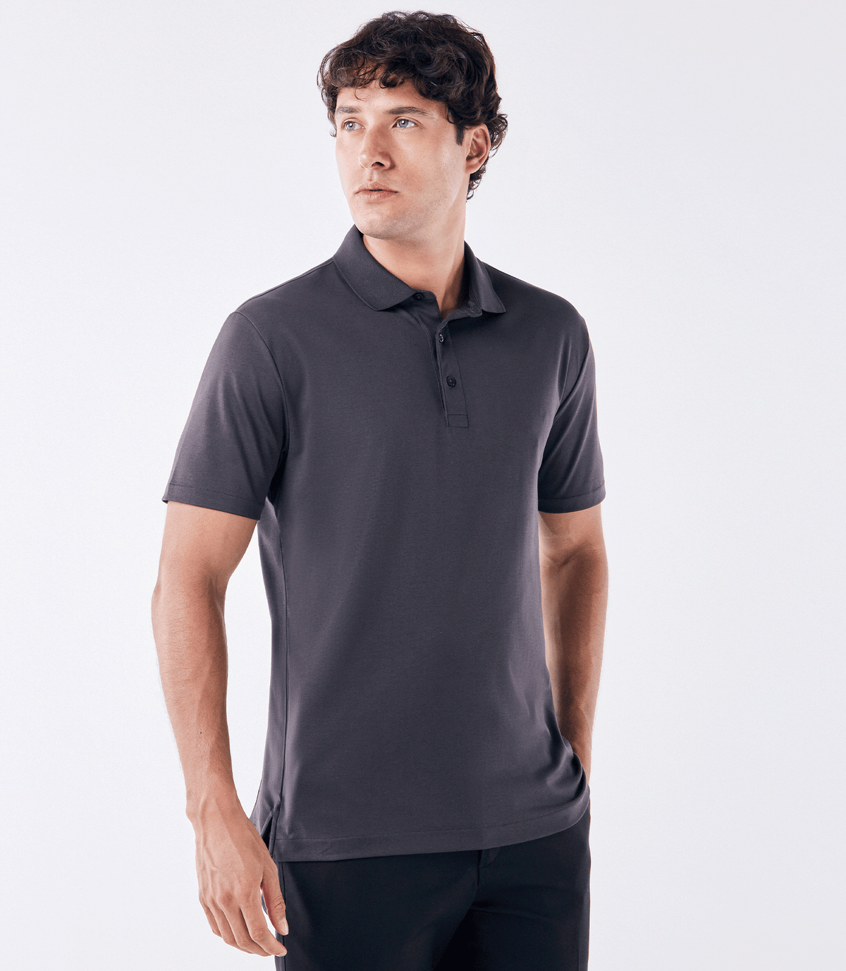 Polo Interloque Fio 140 3 Botões Cinza