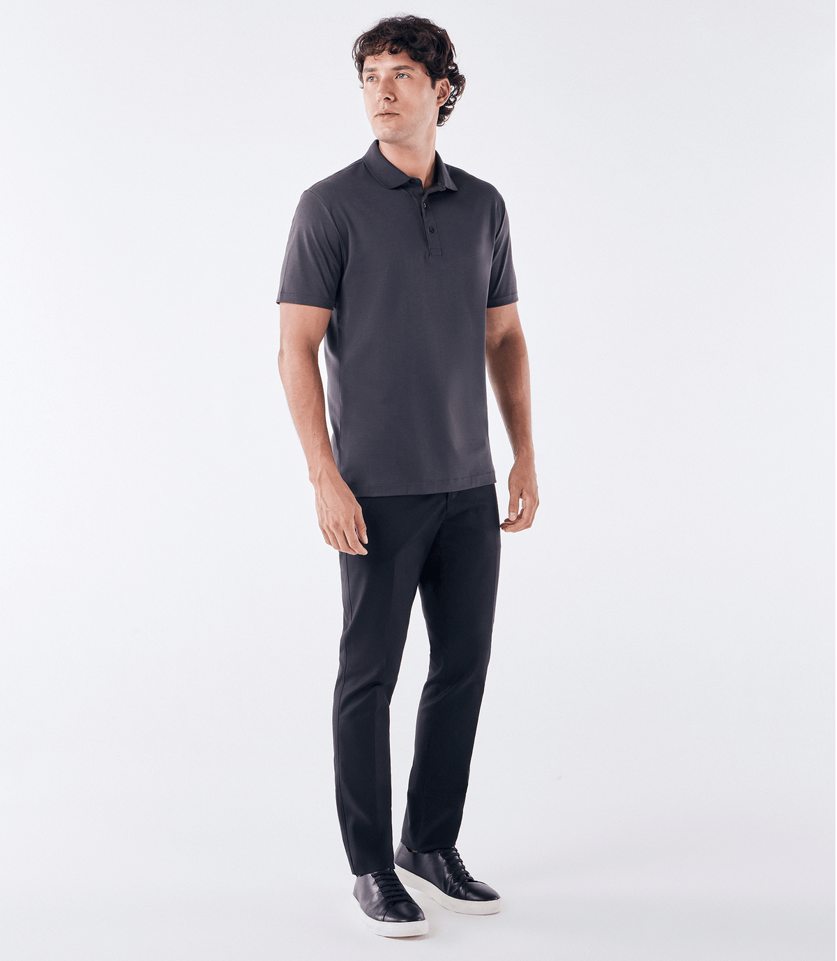 Polo Interloque Fio 140 3 Botões Cinza