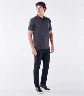 Polo Interloque Fio 140 3 Botões Cinza