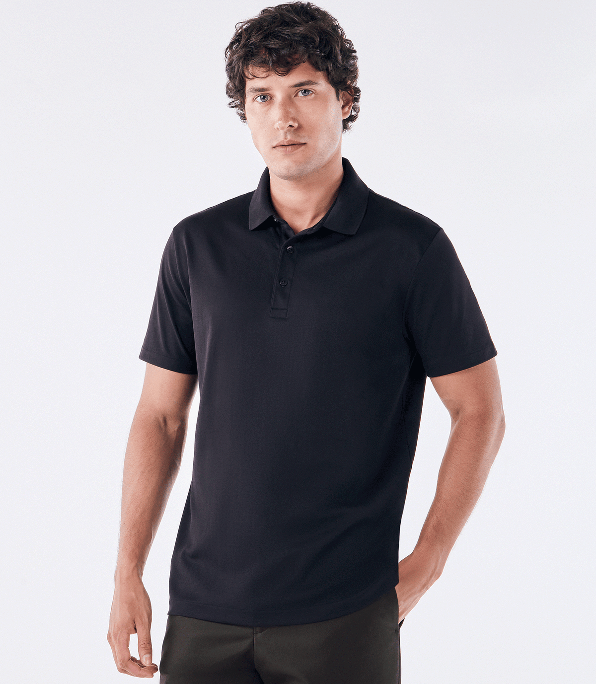 Polo Interloque Fio 140 3 Botões Preto